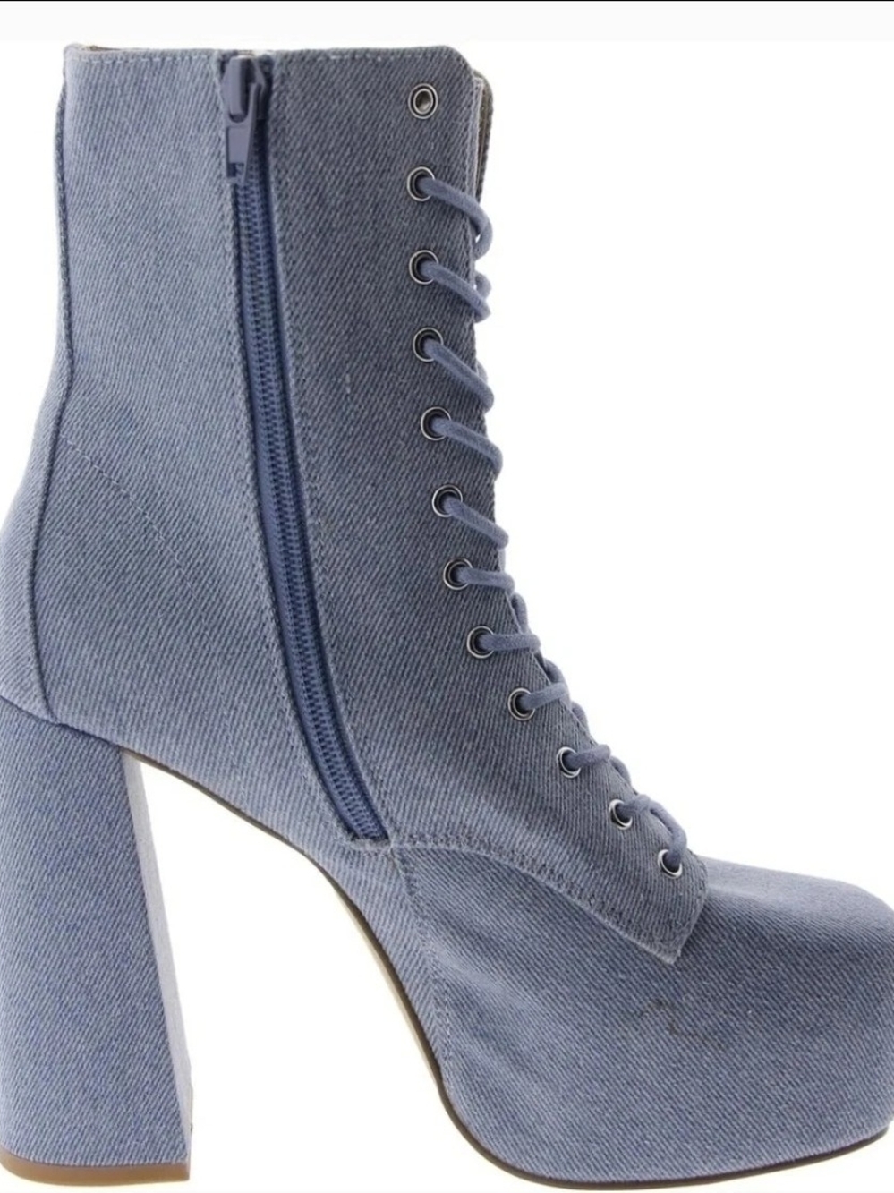 Women's Lace-Up Platform Ankle Boots - Denim Blue Fabric